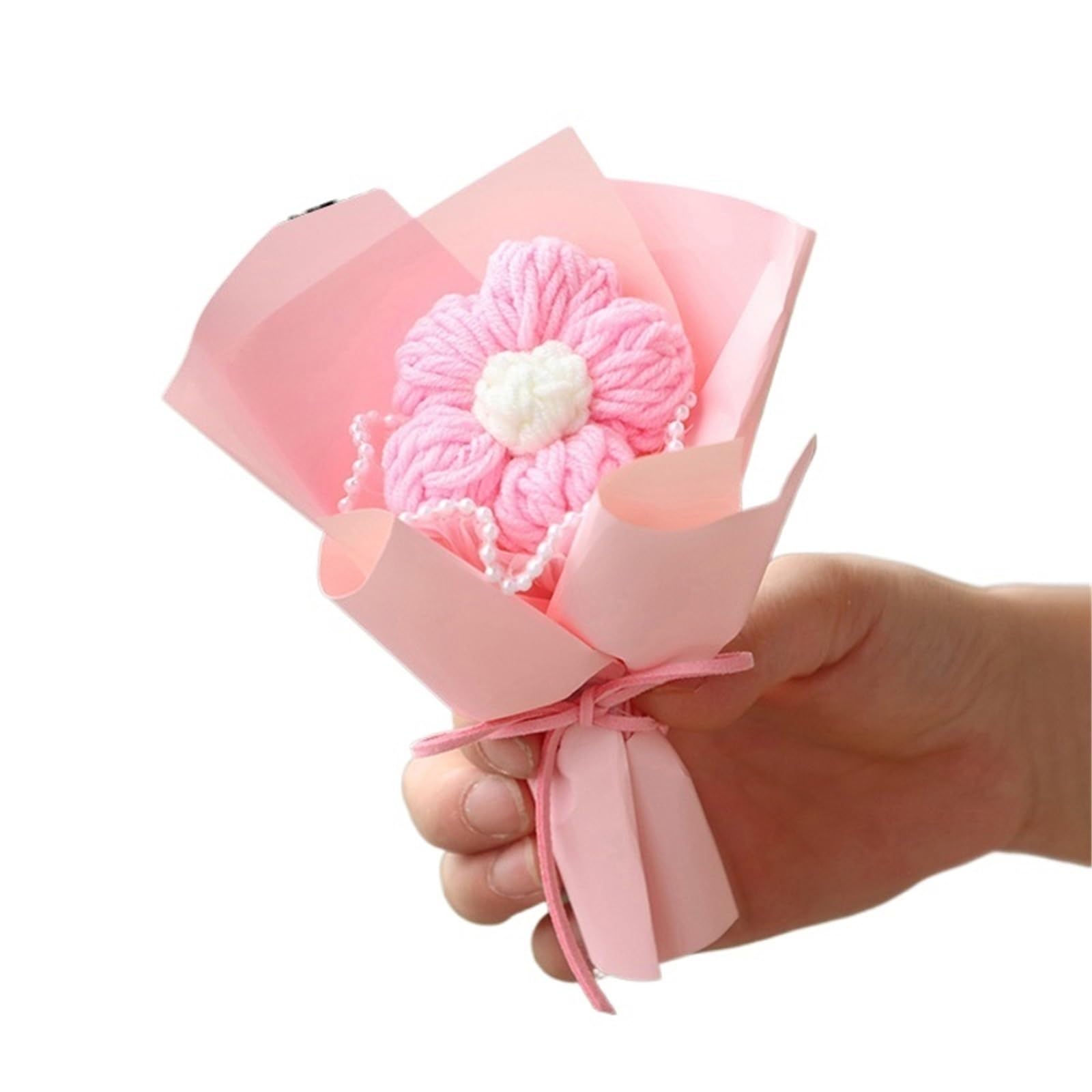 ENWWCH Mini Crochet Flowers Artificial Flower Bouquet Handmade Knitted For Wedding Party For Home(Color9)