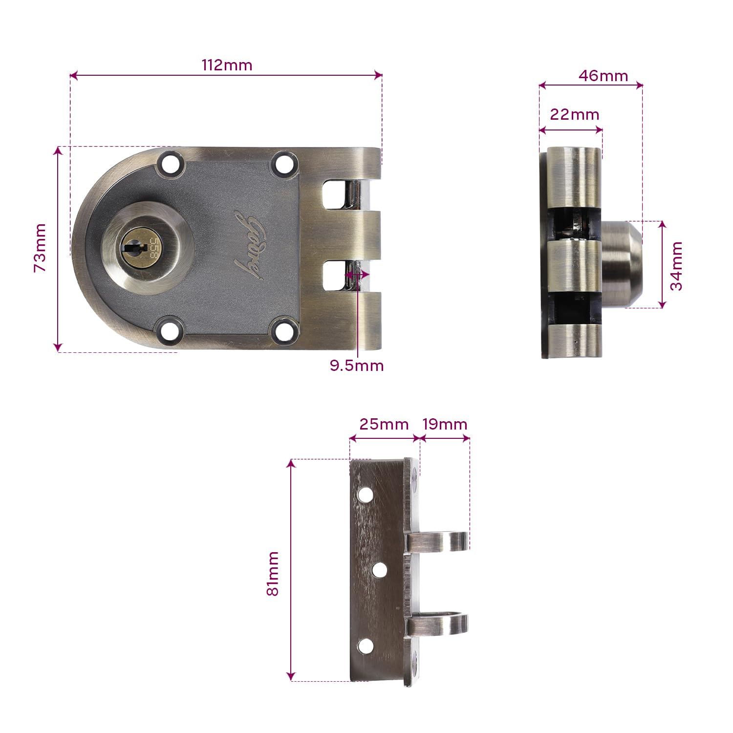 Godrej Rim Lock | Vertibolt Ultra | 2C Deadbolt | 14 Pin Cylinder | for Inside Opening, Double & Sliding Wooden Main Doors | 4 Keys | Manual Locking | Antique Brass Finish | 5 Year Warranty — Amazon image 6