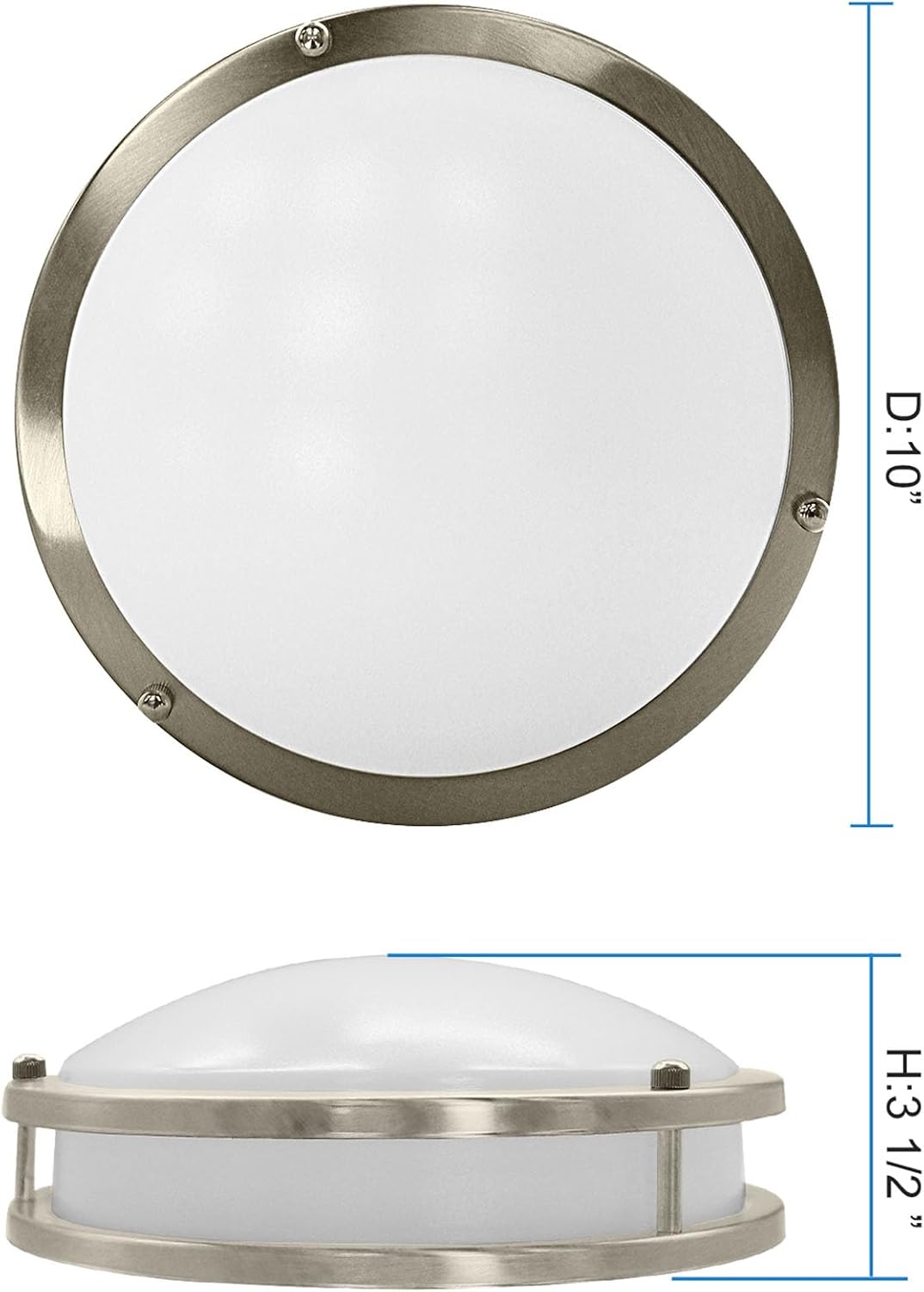 10 Inch LED Flush Mount Ceiling Light, 16W Dimmable LED Ceiling Light Fixture, 3000K/4000K/5000K Ajustable & Brush Nickel, Modern Round Ceiling Chandelier for Living Room, Bedroom