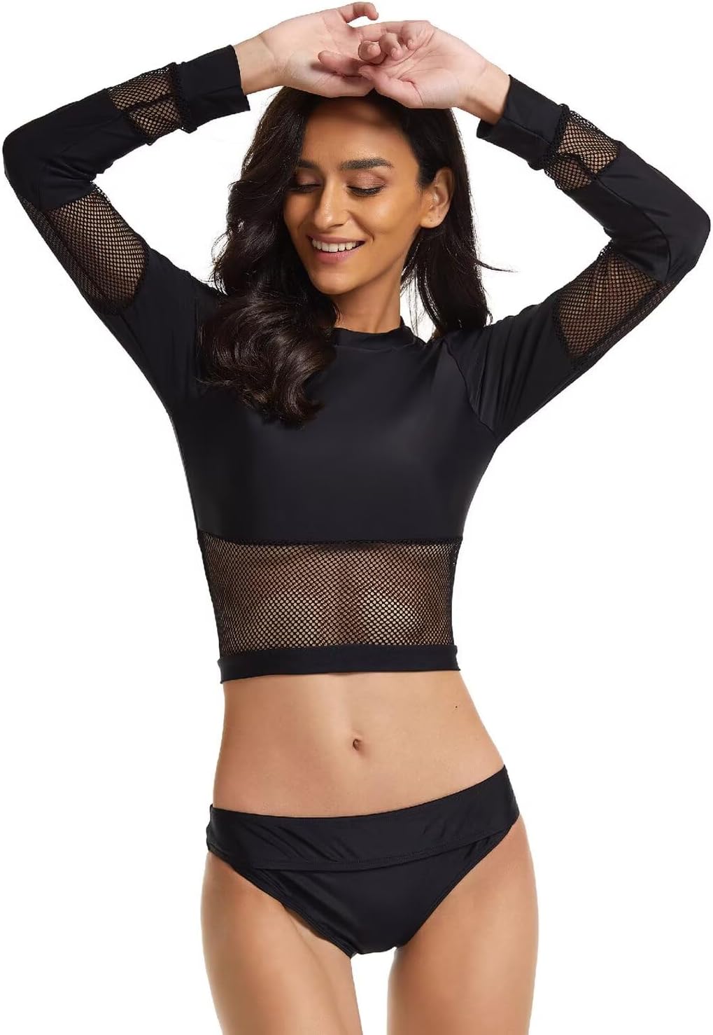 Women Rash Guard Long Sleeve One Piece Swimsuit Zipper Surfing Swimwear with Removable Bra UPF 50+