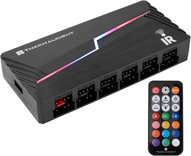 Thermalright ARGB and Fan HUB X12 IR Black Hub Controller Support 12 Groups of CPU Fans,3Pin PC ARGB Controller and 4Pin PWM Fan,SATA Power Cord Direct Input(12V 4pin RGB is Not Supported)