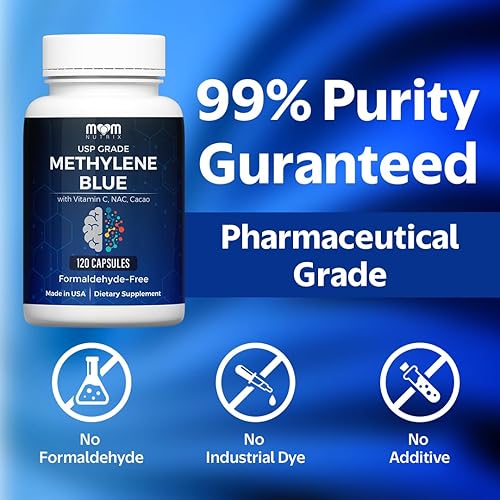 Miniatura 2 de Grado farmacéutico azul de metileno - Cápsulas de azul de metileno de grado USP para humanos con vitamina C, NAC, cacao en polvo, sin formaldehído,