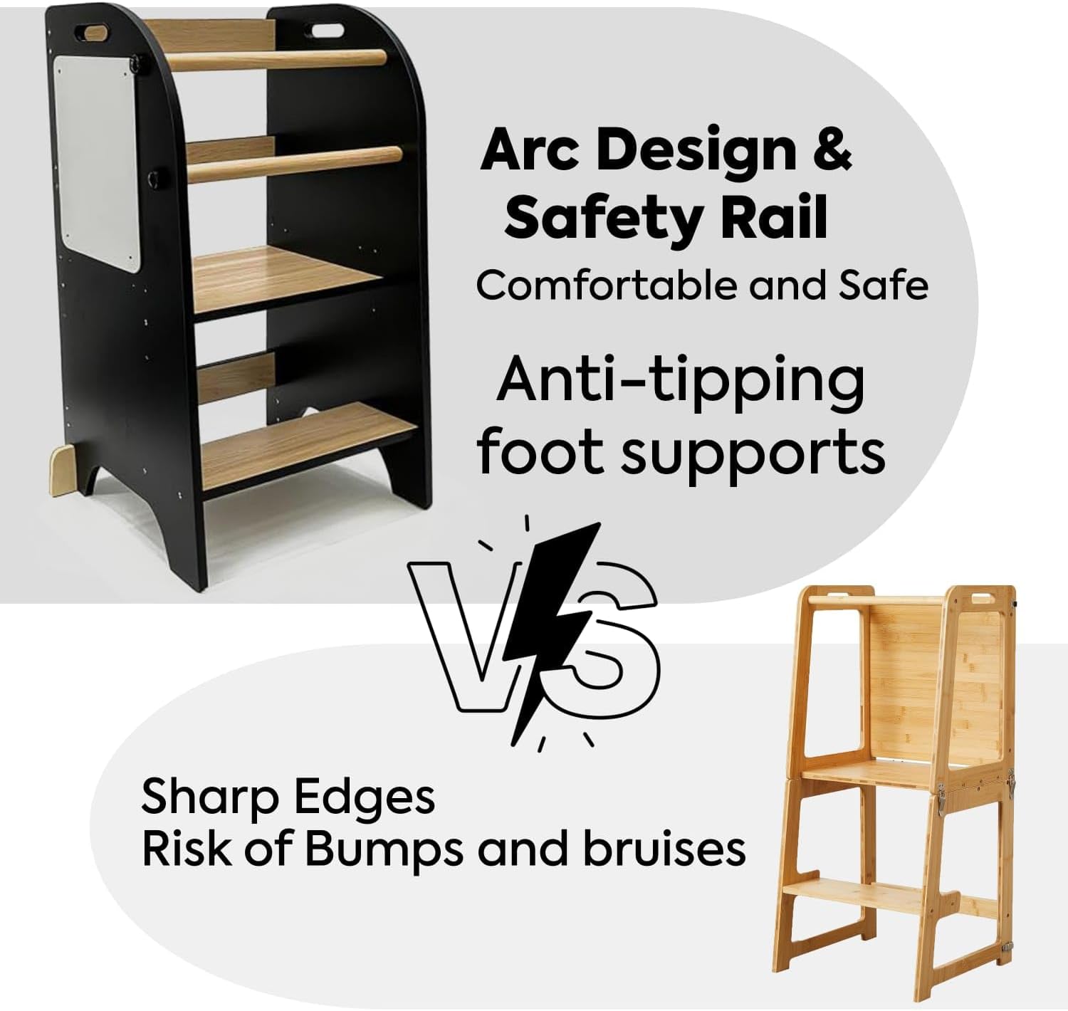 Wooden Learning Tower for Kids with Chalkboard – Adjustable Height Toddler Step Stool, Anti-Slip Safety Kitchen Helper Stand, Sturdy Standing Platform for Cooking, Learning & Daily Activities