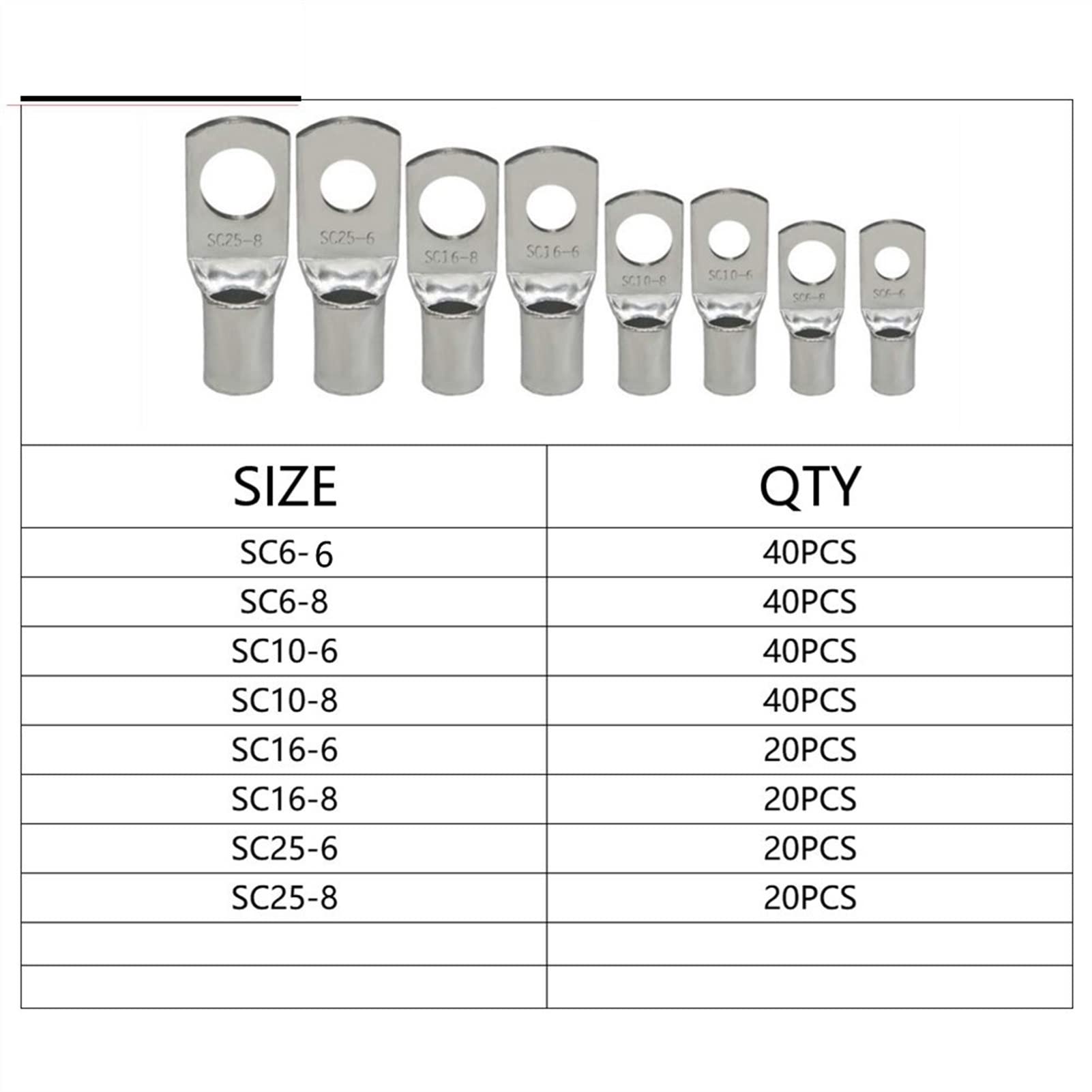 Bornes à Anneau Lot de 240/100 cosses de Batterie en cuivre Nu, Type SC, SC6, SC10, SC16, S25, serties/soudées(100pcs)