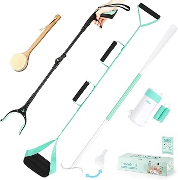 INMAKER 5PCS Hip Kit, Hip Kit for Seniors Total Replacement Prime After Surgery, with 32in Roeating Reacher Grabber, 4 in 1 Multifunction Handle Shoehorn, Leg Lifter, Sock Aid, Shower Brush