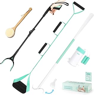 INMAKER 5PCS Hip Kit, Hip Kit for Seniors Total Replacement Prime After Surgery, with 32in Roeating Reacher Grabber, 4 in 1 Multifunction Handle Shoehorn, Leg Lifter, Sock Aid, Shower Brush