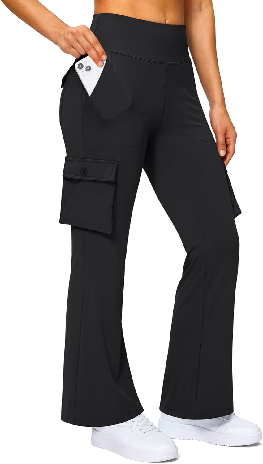 G Gradual Women's 6 Pockets High Waist Yoga Pants Stretch Cargo Flare Leggings for Fitness, Travel, Casual Wear