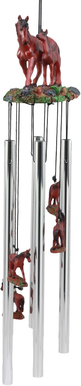 Ebros Farm Countryside Wild Brown Mother Horse With Foal Wind Chime Resonant Relaxing Garden Patio Noisemaker Decor As Farmland Western Rustic Decorative Figurine For Cowboys Cowgirls Country Horses