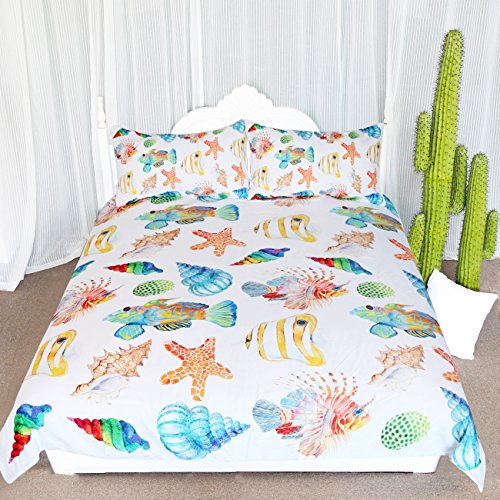 Arightex Cute Ocean Creatures Bedding, Seashell Bedding Duvet Cover Set, Beach Themed Duvet Covers (Queen) #TOP24