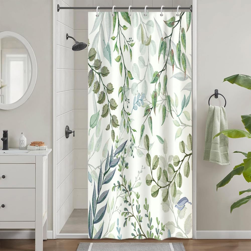Cortina de Ducha de Hoja Eucalipto, Cortinas de Ducha Verde Oro Abstracto Planta Cortinas de Baño Antimoho Impermeable Lavable Tejido de Poliéster Cortina Ducha con 12 Ganchos 120x200cm — view 115