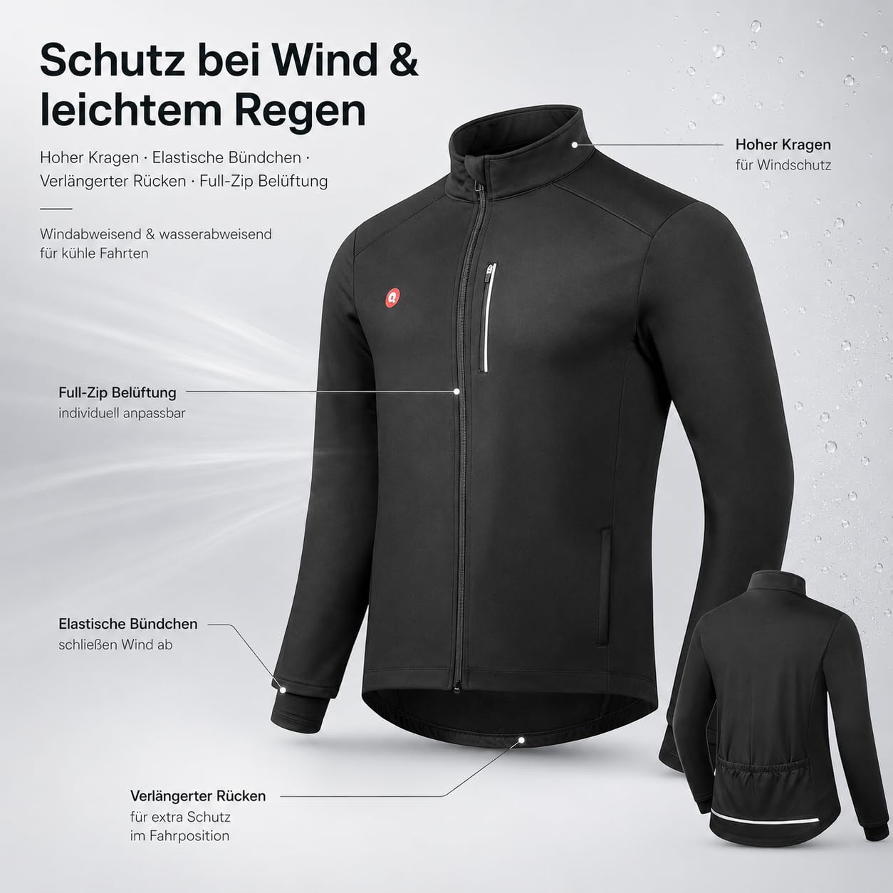 Przewalski Fahrradjacke Herren Winter Softshell Winddicht Reflektierend
