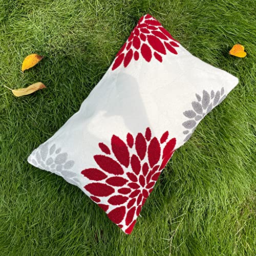 Ortigia Burgundy Boho Textured Lumbar Pillow Cover 12X20 Dahlia Geometric Flower Pillow Case Luxury Hand Embroidery Throw Pillow Cover For Counch,Sofa,Cushion Case Home Christmas Decoration #TOP1