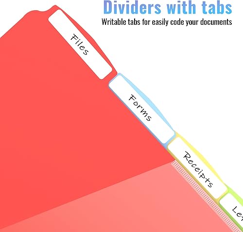 Miniatura 3 de HABGP Juego de 10 separadores de carpetas de 3 anillos con pestañas, divisores con bolsillos frontales transparentes para páginas de color de