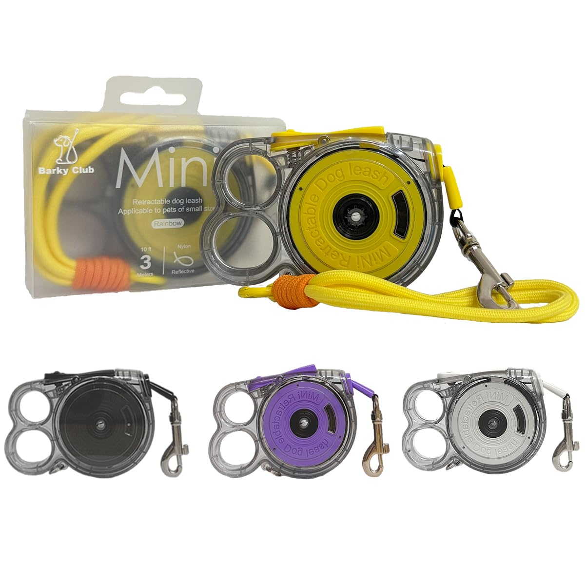 Mini Retractable Dog Lead – 3M Reflective Flat Tape, Pocket-Size Leash for Small Dogs under 5KG, Lightweight 104g, One-Touch Lock System (Yellow with hand strap) — image 1