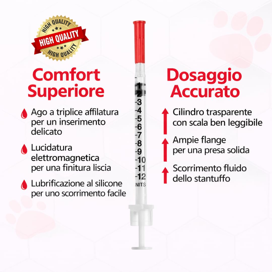 100 pezzi 0,3 ml U40 Plastic Tube 29G x 1/2" (0,33 x 12,7 mm) – Confezionato singolarmente – Per la cura degli animali – Strumenti di misurazione e dosaggio multiuso precisi