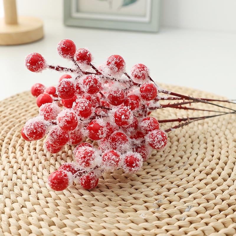 10 Pcs Artificial Snowy Berry Stems 8.7 Inch Red Berries Picks Christmas Frosted Holly Berry Stems Twigs Winter Branches for Xmas Decorations DIY Crafts Wreath Winter Season Home Party Dcor - Image 2