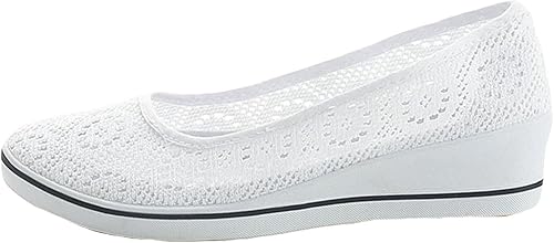 Amazon Mengfan レディース パンプス ローヒール メッシュ 花柄 夏 靴 シューズ キャンバス ウェッジヒール 透かし彫り 通気 涼しい 滑り止め 歩きやすい 履きやすい コンフォート 作業靴 ホワイト25 5 Mengfan パンプス