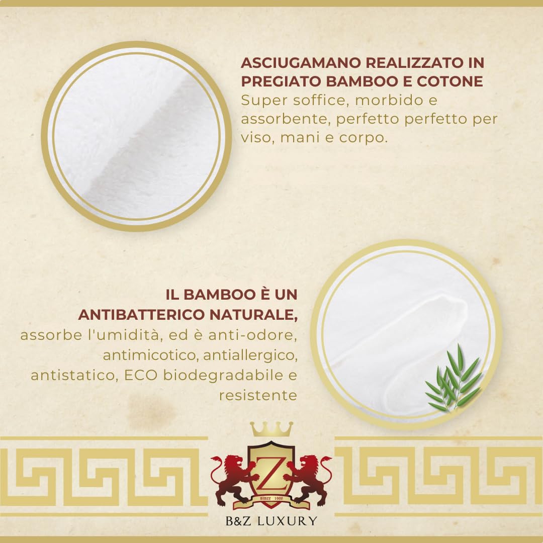 B&Z Luxury Set di 4 Asciugamani da bagno 50x100 cm in Bamboo 500gr | Super Morbidi Assorbenti Resistenti | Asciugamano Spugna Viso Mani Capelli | Ospiti Spa Palestra (Bianco, 4 Viso)