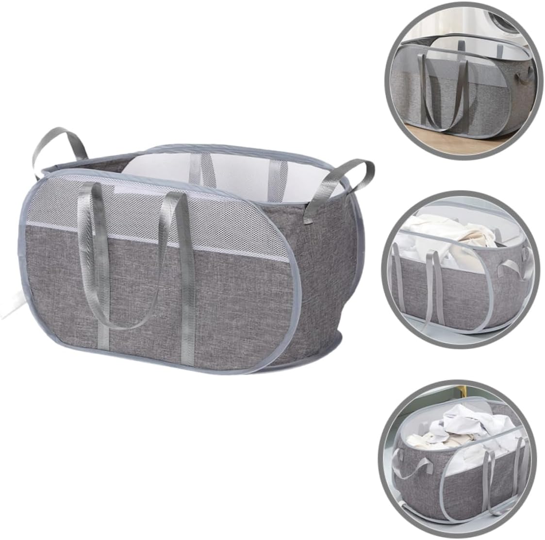 ULTECHNOVO Large Capacity Foldable Laundry Basket Handles Grey Fabric Portable Clothes Hamper for Bedroom Nursery and Living Room Storage