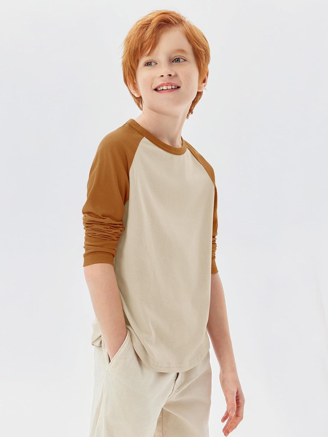 Haloumoning Boys Long Sleeve Raglan T Shirts Kids Color Block Crewneck Tops 4-14 Years
