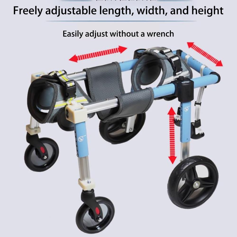 Adjustable Pet Wheelchair for Dogs – All-Aluminum Mobility Aid, 4-Wheel Support, Push-Button Fit, Dual-Bearing Tires, Rear Harness Groove for Small Medium Large Breeds(M)