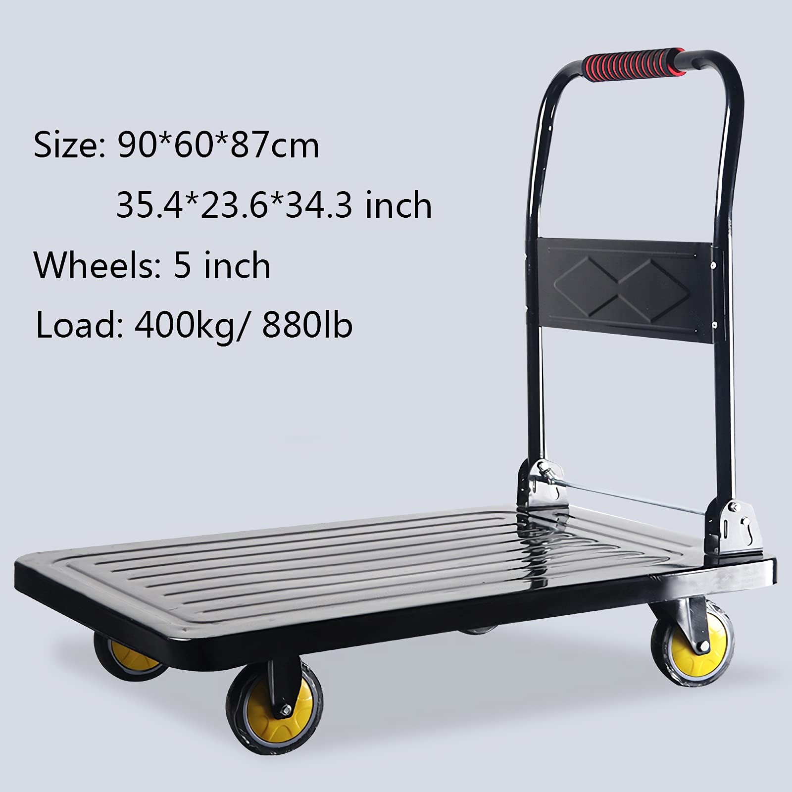 VDQUUACI Push Cart Metal Platform Truck with 360 Degree Swivel Wheels and Foldable Handle for Iron Items Transport Large Load Capacity Push Cart Platform Hand Truck (90 * 60)