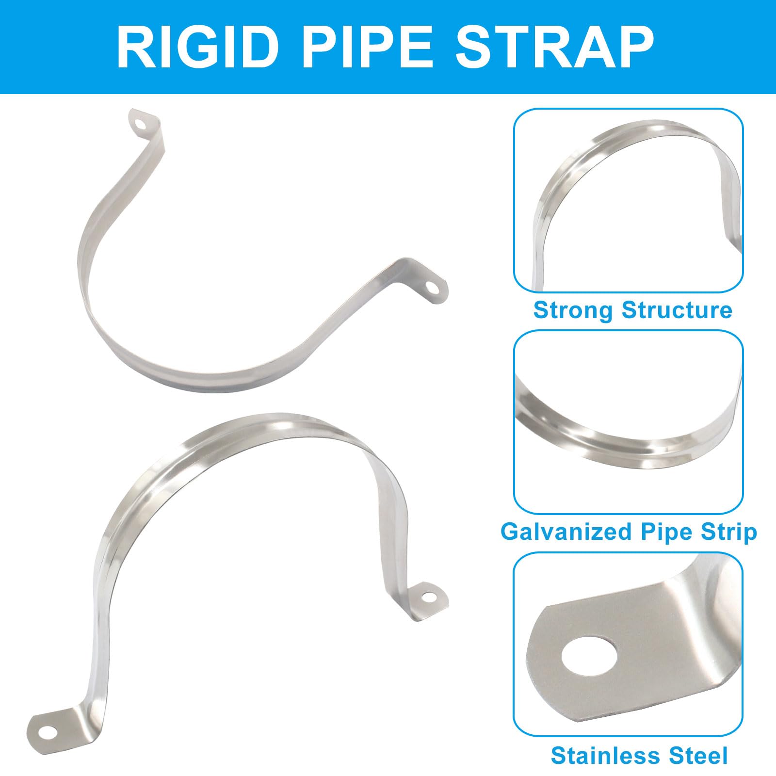 6-Pack M100 Stainless Steel Pipe Strap Clamps (304 Grade) - Fits 100mm / 3.93 Inch Pipes