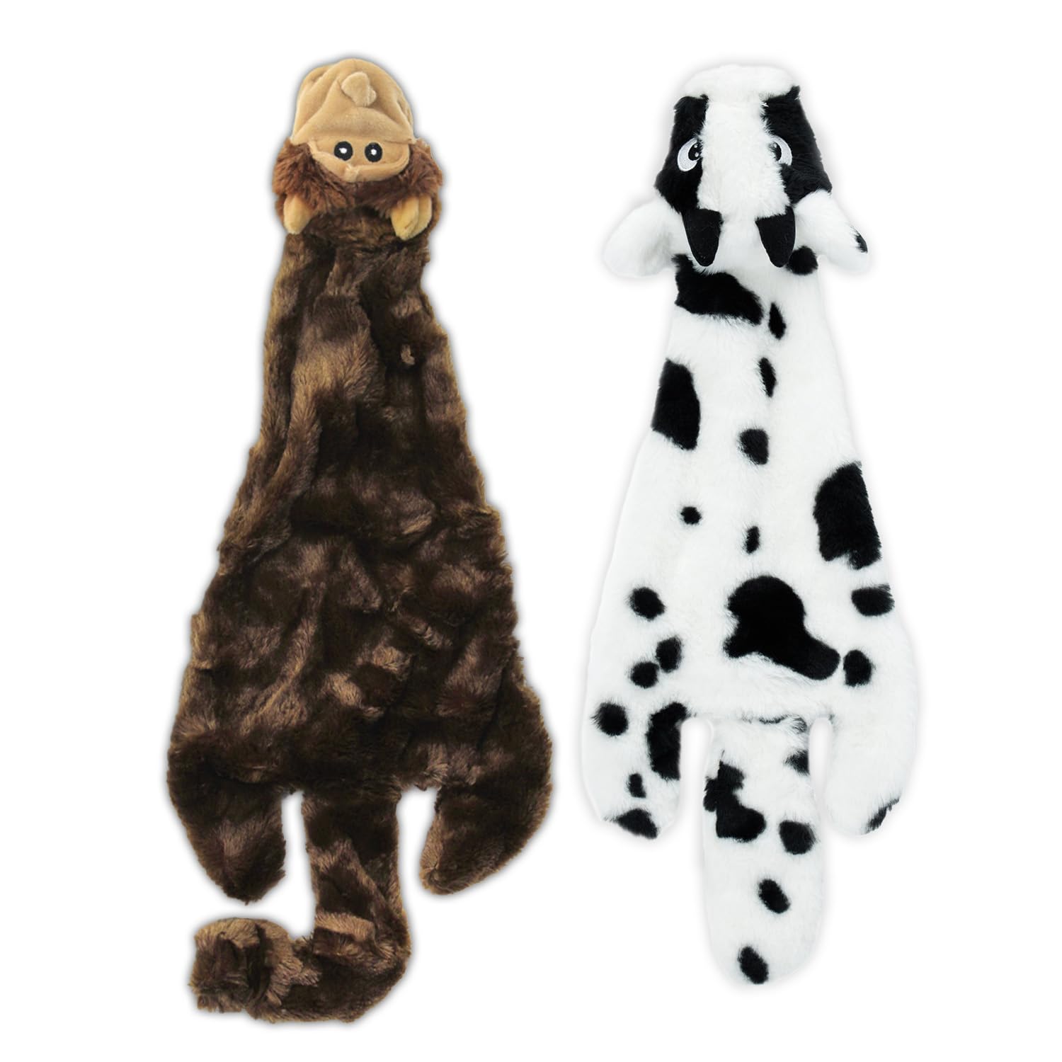 2-in-1 Stuffless Squeaky Dog Toys with Soft, Durable Fabric for Small, Medium, and Large Pets by Best Pet Supplies - No Stuffing for Indoor Play, Cow, Monkey, size L