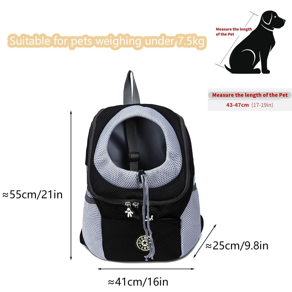 Sac a Dos Chien, Porte Chien ventral jusqu'à 7,5 kg, Sac à Dos de Transport pour Chiens, Sacs de Transport pour Chiens et Chats, Pliable, Ajustable et Respirante - avec Poche Avant
