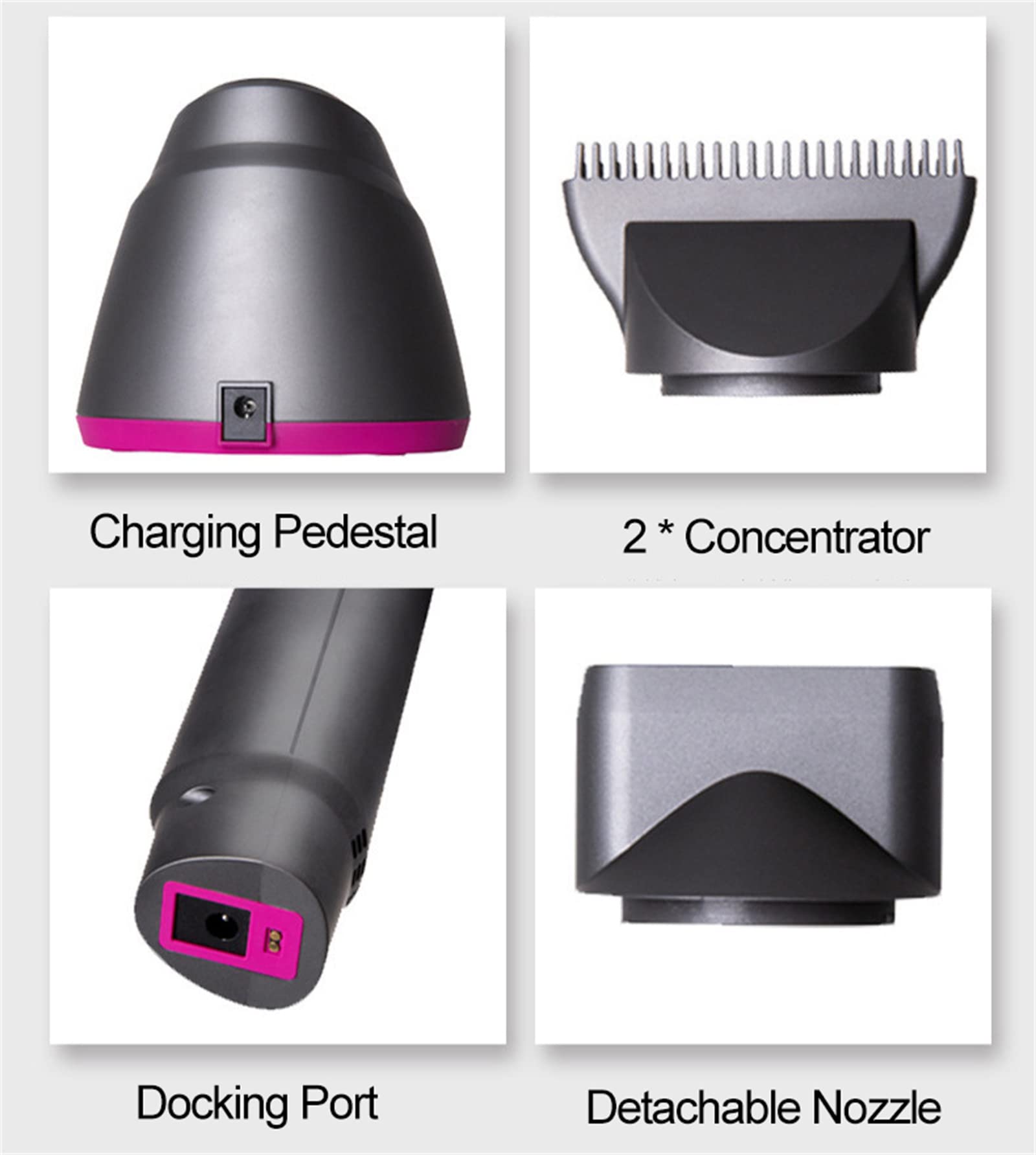 Asciugacapelli Portatile Senza Fili, Asciugacapelli Wireless, Asciugatura Rapida E Basso Rumore, Tre velocità del Vento, con 2 Diversi Concentratori Ugelli A Ricarica Rapida,Bianca