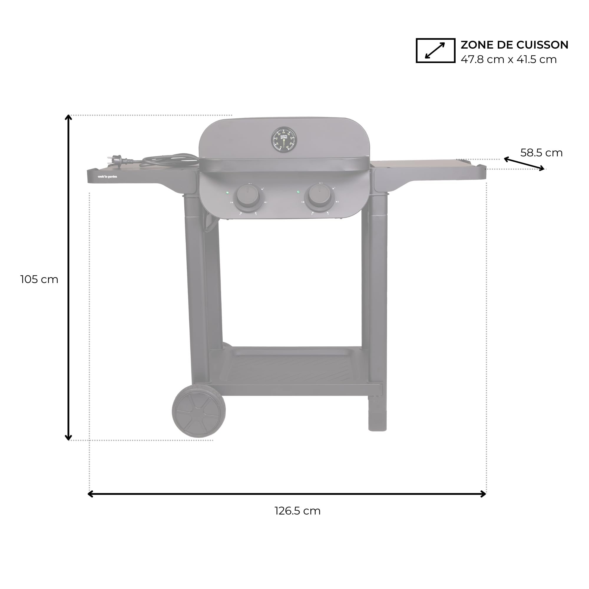 Cook'in Garden - Flavo 50 SC Élec, Barbecue Électrique, Résistance en Inox 2500 W, Thermomètre intégré, Montage facile en 15 minutes, Jusqu'à 10 convives, Utilisation extérieure