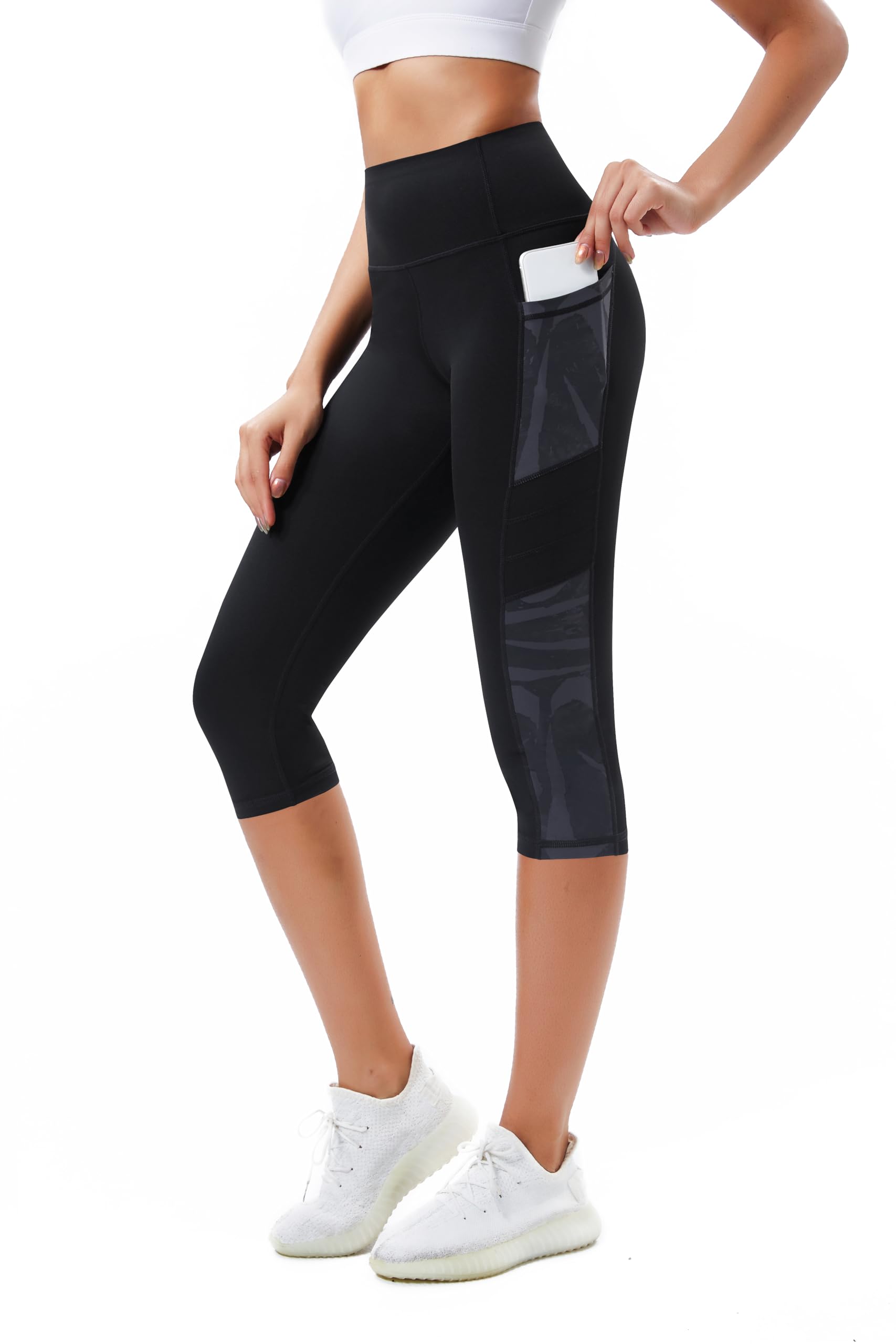 Zinmore Womens Capri Yoga Pants Exercise Running Workout Leggings with Pockets