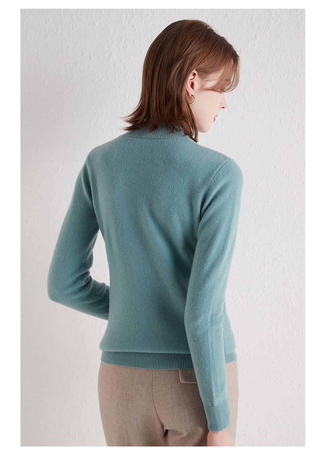 Maglione da donna in cashmere mezzo collo alto autunno inverno pullover pigro stile maglia maglia maglione di lana, Beige, XXL