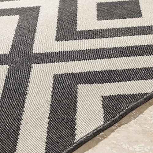 Spilsby Outdoor Square Area Rug - Outside Porch Patio Rug Square Carpet - Waterproof Rug - Black, Off White, Beige - 7'3" Square #TOP4