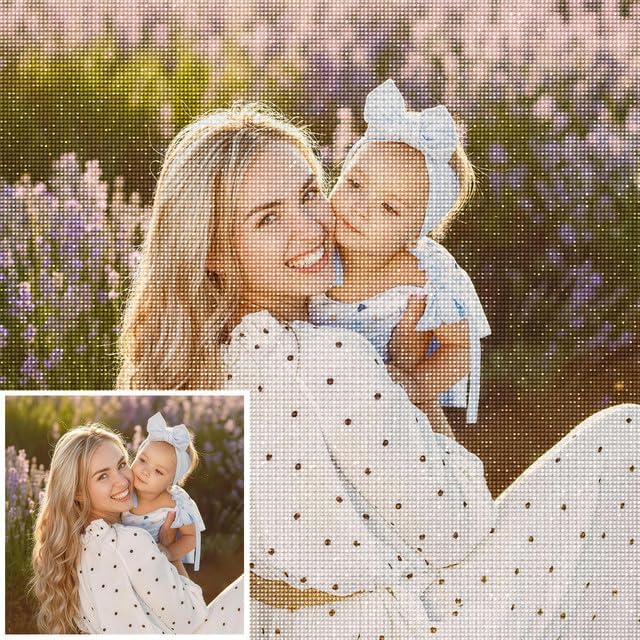 Rainsar Custom Diamond Painting Kit, Personalized Diamond Art from Photo, DIY Craft for Adults, Square or Round Beads, Mothers Day Gifts for Mom from Daughter Son Husband, 60x60cm