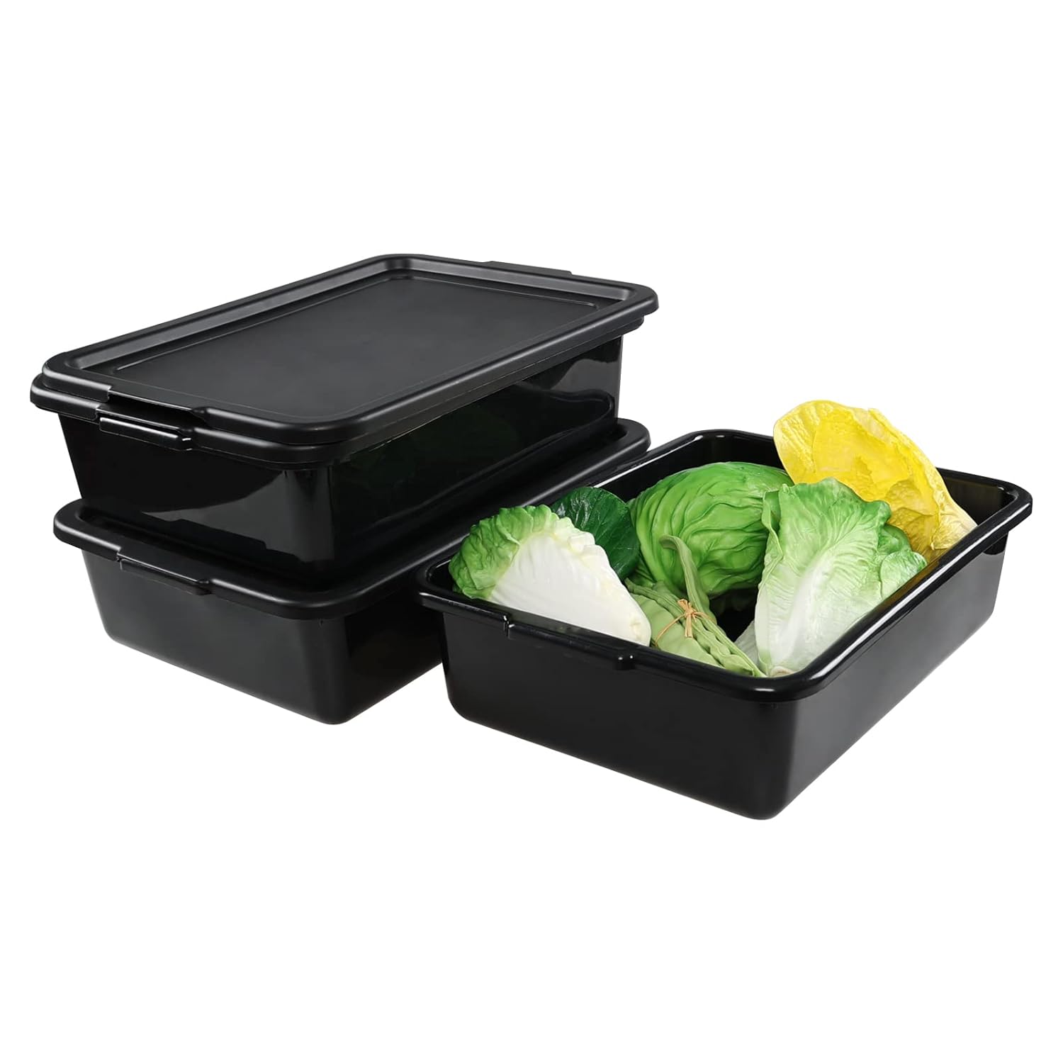 Uumitty 3Pack Plastic Bus Tub with Lid, 13 L Black