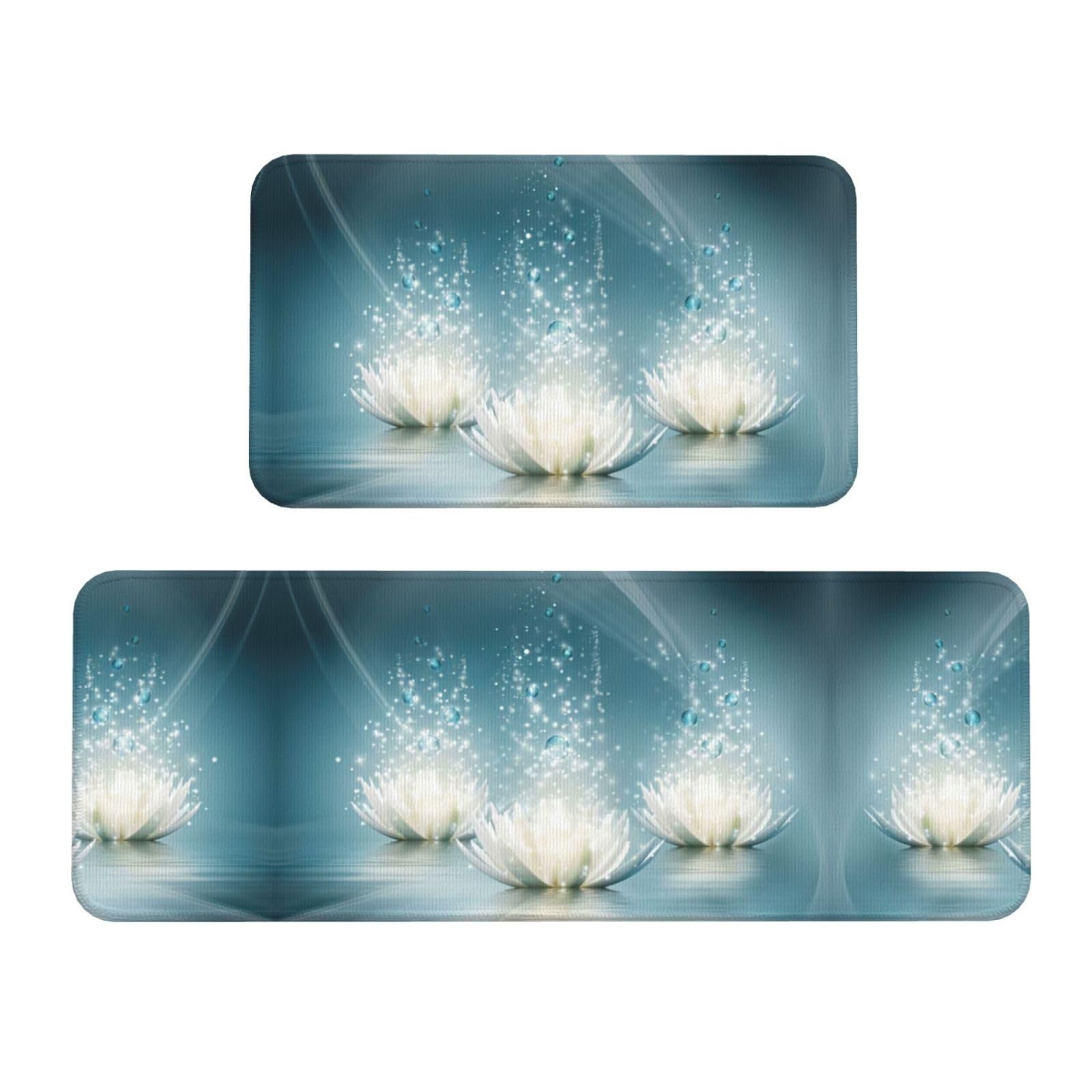 Tapetes de cocina de flores de loto EdWal con base antideslizante y acabado impermeable