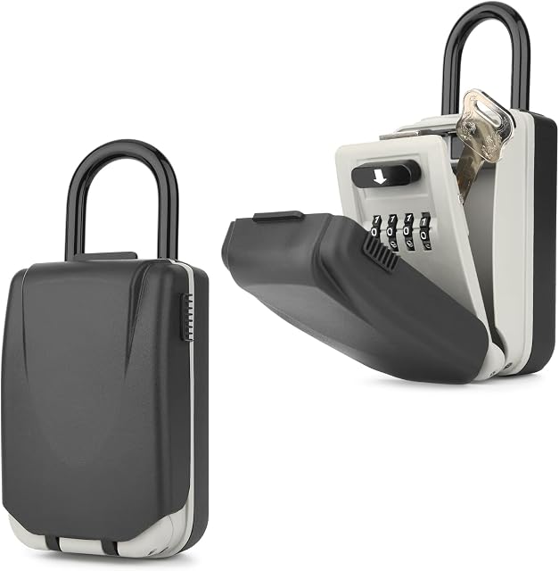 Mafiti Key Safe Lock Box with Shackle,Key Lock Box Outdoor,4 Digit Combination Waterproof Lock Box for Home Storage,Outside,Realtors,Garage Spare