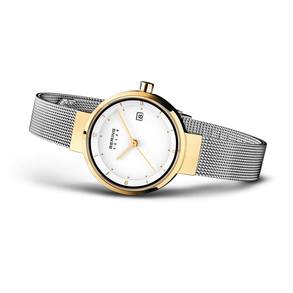 Bering Damen Solar Uhr | Armbanduhr 26 mm Edelstahlgehäuse und Zifferblatt | Milanaisearmband | Saphierglas | 5 ATM | 14426
