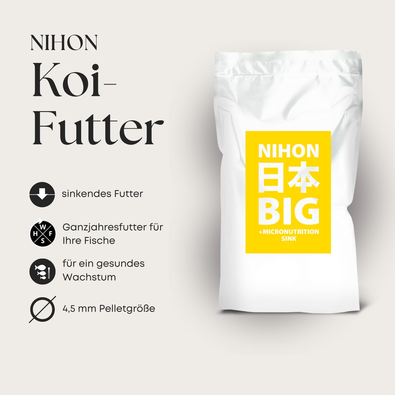 NIHON Hokovit Comida Koi Big Sink – Comida hundida para todo el año para Koi & Carpa – con espirulina y astaxantina – promueve un crecimiento sano y desarrollo de color – 4,5 mm – 5 kg