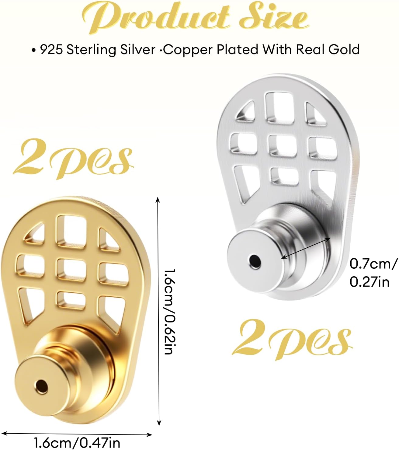 4PCS Durable Earring Lifter Backs for Heavy Earrings, for Heavy Earring Lock Earring Back, Large and Secure Earring Backs Lifters, Firm Support, 18K Gold and White Gold - Image 2