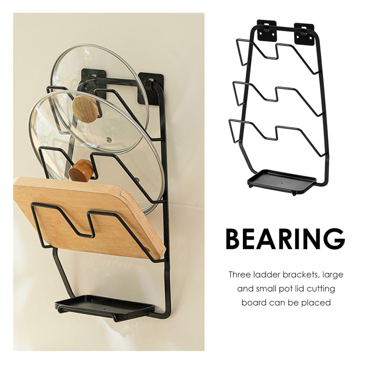 Homoyoyo Support Perçage et Noir de pour Mural Casseroles Couvercles Planches à Découper en Métal et Plastique, Organiseur sans Résistant Déformation Cuisine