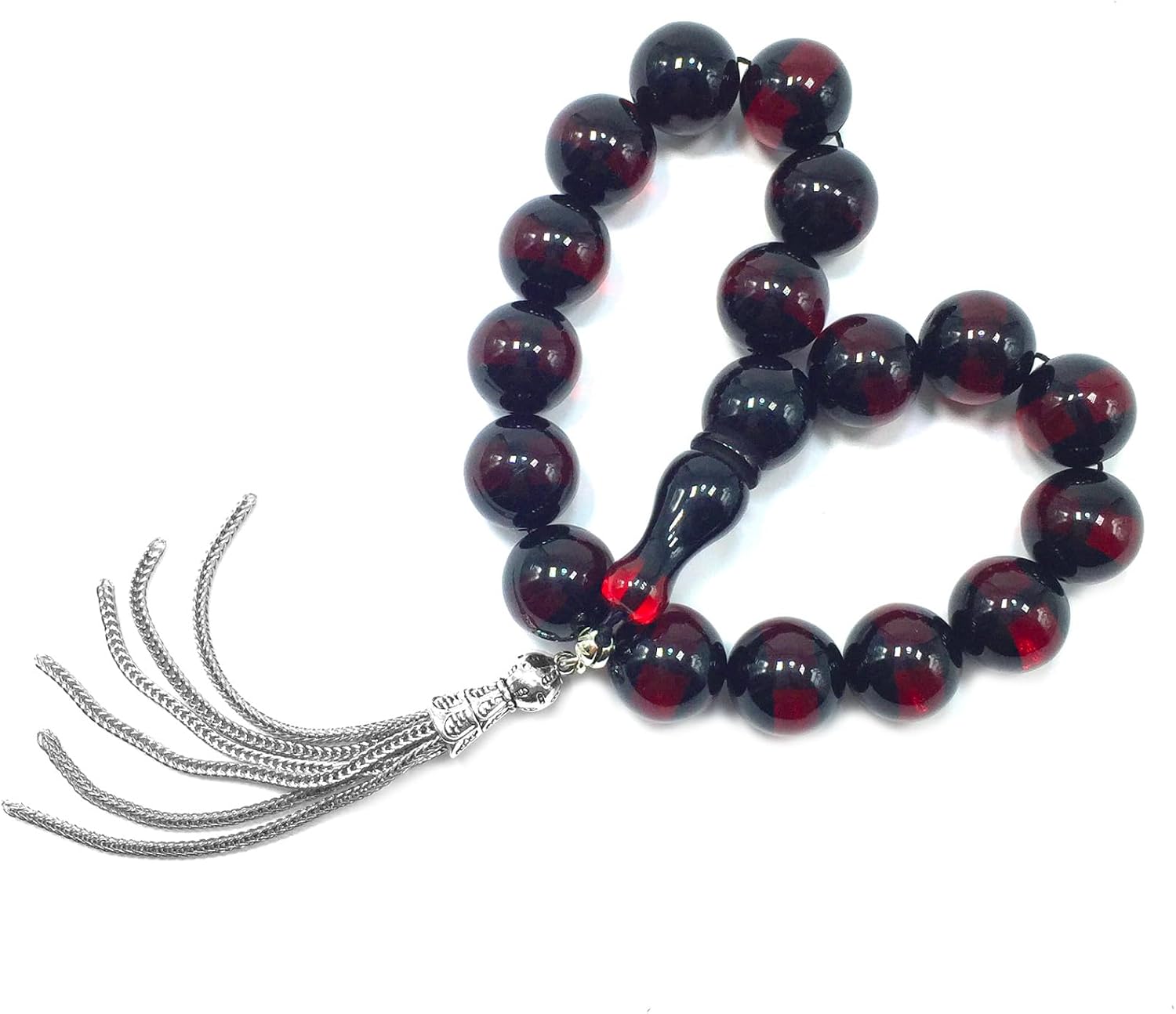 Relaxing Stress Relief Big Prayer Beads, Worry Beads, EFE Tesbih, Maskot Tesbih, Tasbih, Rosary (14mm-RED Striped Big Resin Beads)