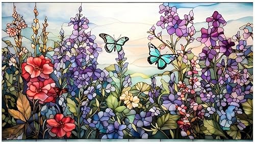 JOONOR Película retro para techo corredizo de mariposa, calcomanías de vidrieras coloridas florales para ventana, película de privacidad para techo
