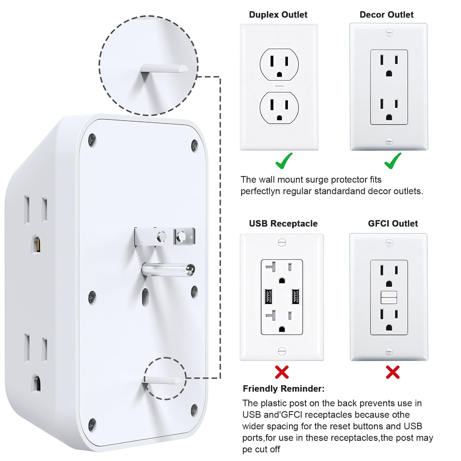 Steckdosenleiste, Überspannungsschutz, 6 Port Verlängerungskabel mit 4 USB Ports (2x USB A, 2x USB C), 4er Pack Power Board, Wandsteckdosenadapter reserviert für Reisen in