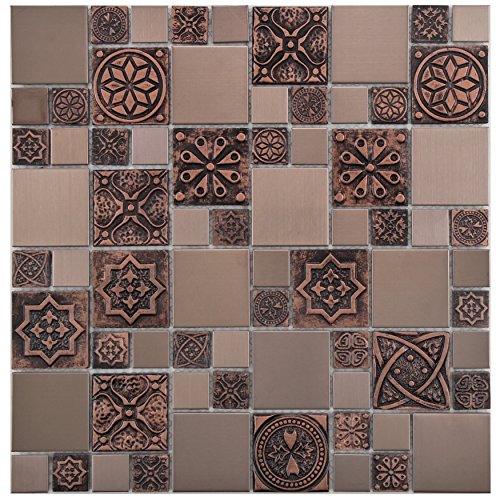 Somertile Mdxmvcst Metallic Versailles Stainless Steel Over Porcelain Wall Tile, 11.75" X 11.75", Copper #TOP15