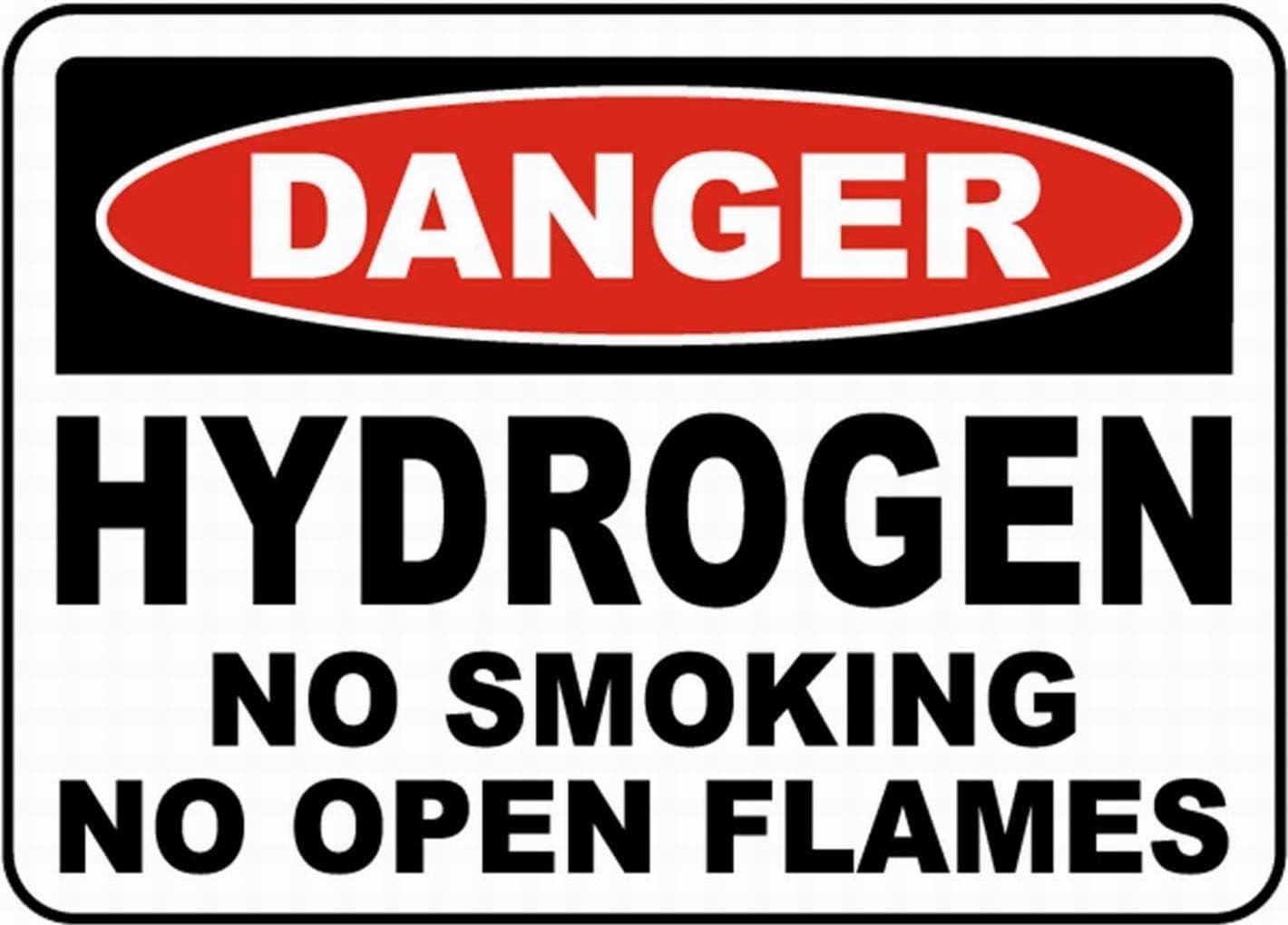 Safety Notice Danger Hydrogen No Smoking Rust Free Aluminum Tin Sign - Warning Decor with Pre-Drilled Holes for Lab, Factory Gas Zone - 16x12 Inch​