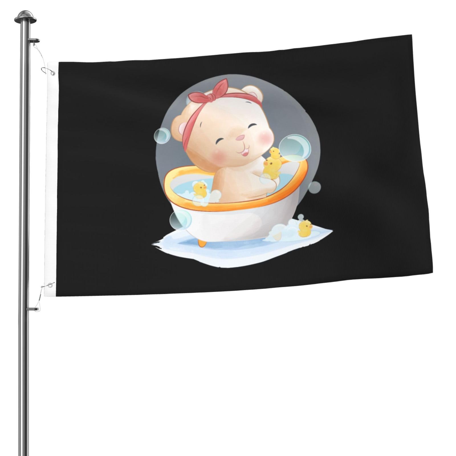 Cute Little Bear Taking a Bath Flags for Outside 2x3 Ft Double Sided Heavy Duty Banner Flag for Home Yard Festival Outdoor Garden Decor Welcome Flag
