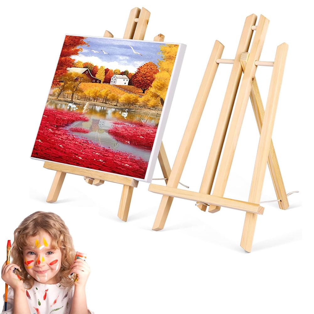 Lot de 2 chevalets en bois - Petit chevalet décoratif - Pliable et peu encombrant - Pour enfants - Peinture, art et artisanat