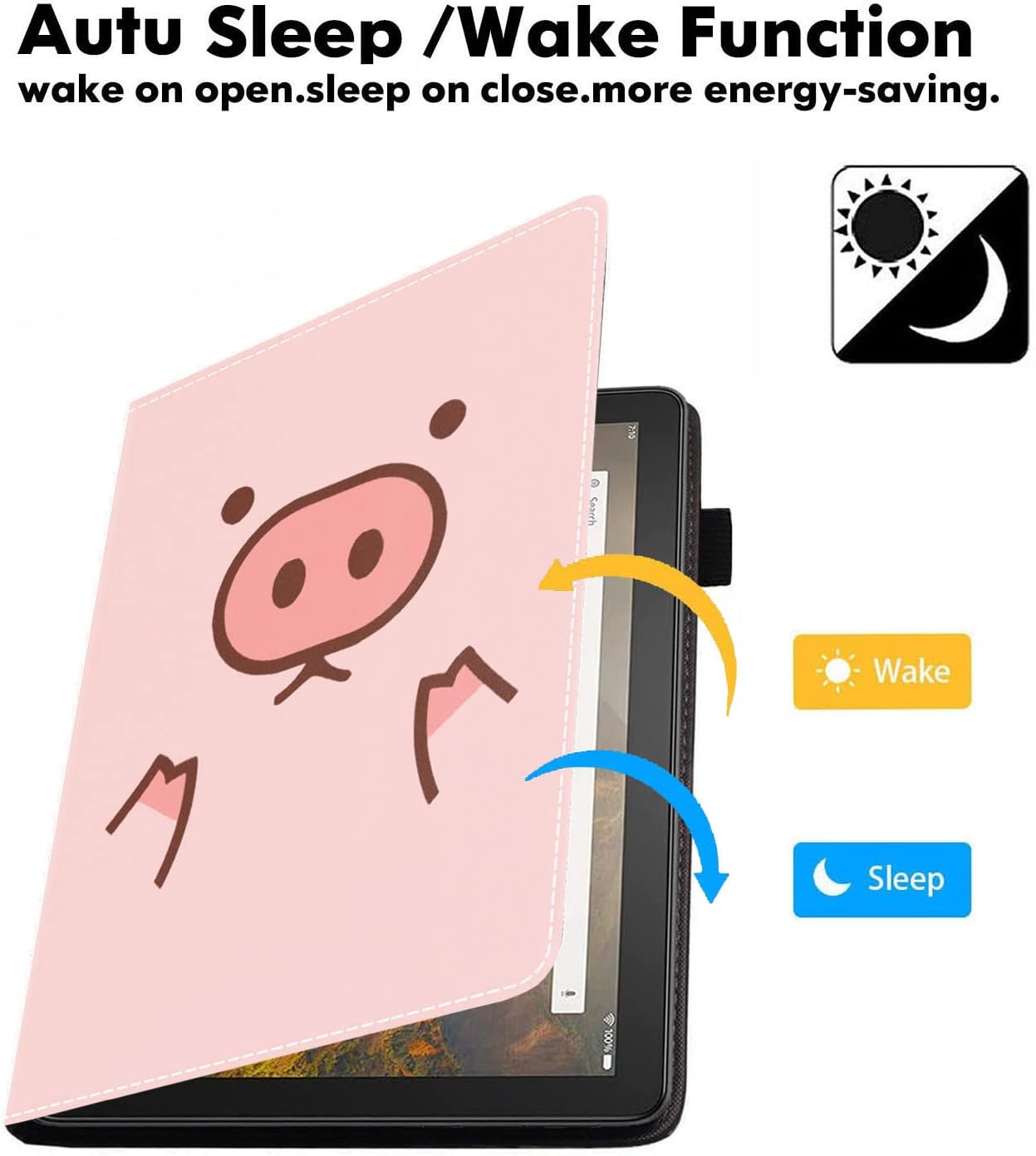 Case for All-New Amazon Fire HD 10/Fire HD 10 Plus Tablet (11th Generation, 2021 Release), Slim PU Leather Cover with Card Slot & Pencil Holder, Pink Cute Cartoons Pig